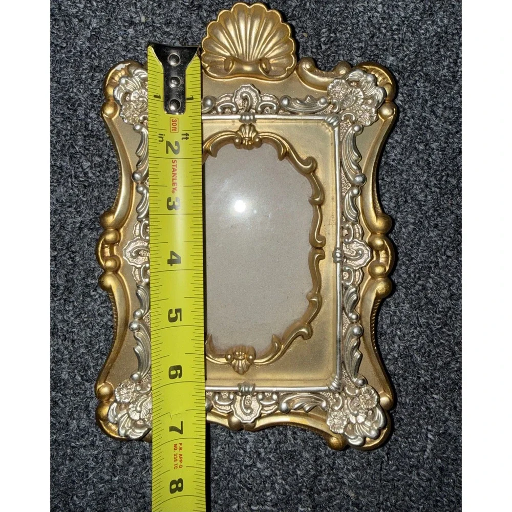 Vintage Ornate Gold Silver Baroque Picture Frame Shell Crest Tabletop Wall 5x8